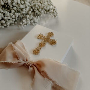 Pudełko prostokątne na Komunię Św. Wzór 6 (Krzyż złoty)