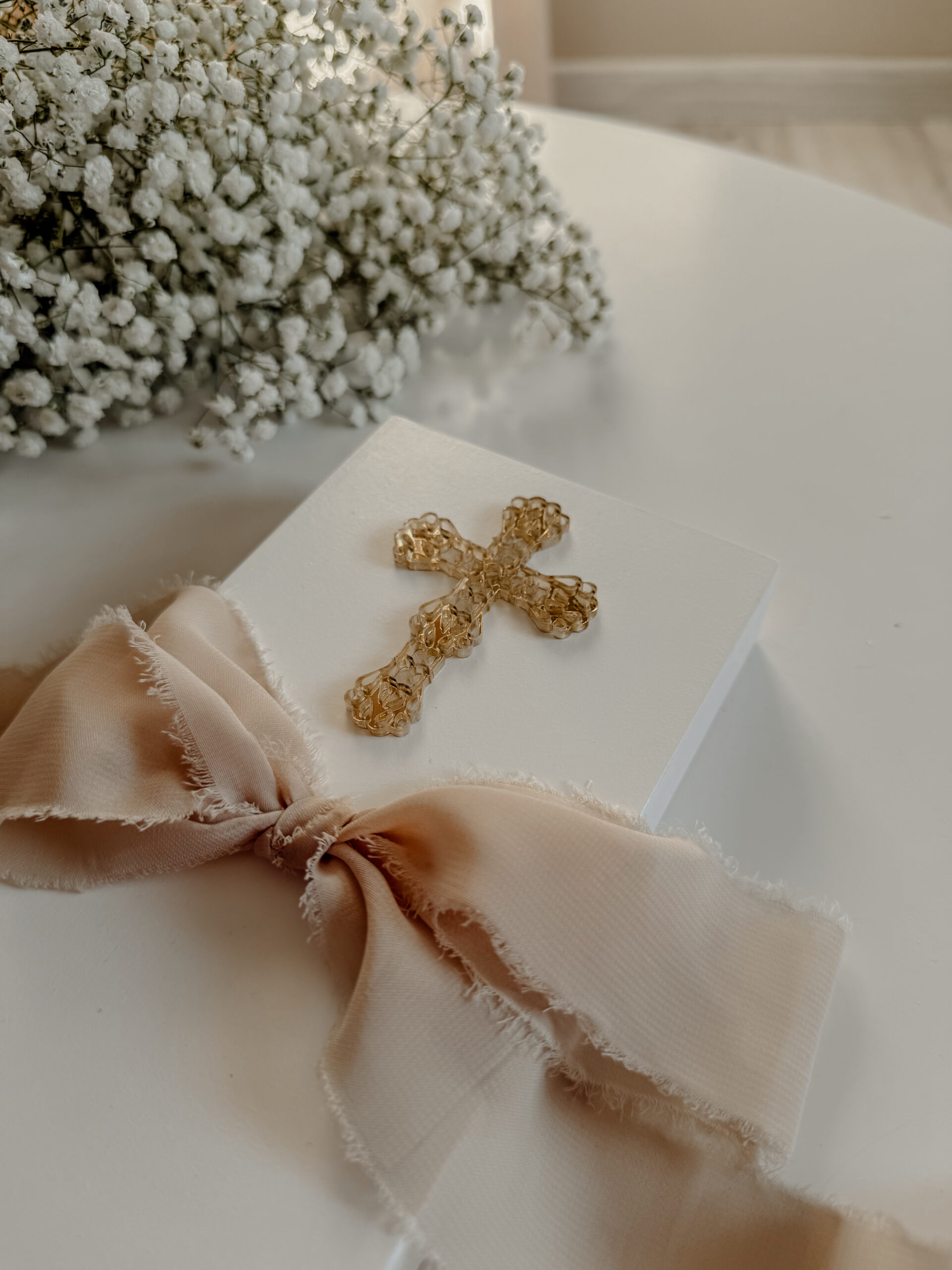 Pudełko prostokątne na Komunię Św. Wzór 6 (Krzyż złoty)