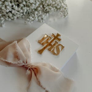 Pudełko prostokątne na Komunię Św. Wzór 3 (IHS złoty)