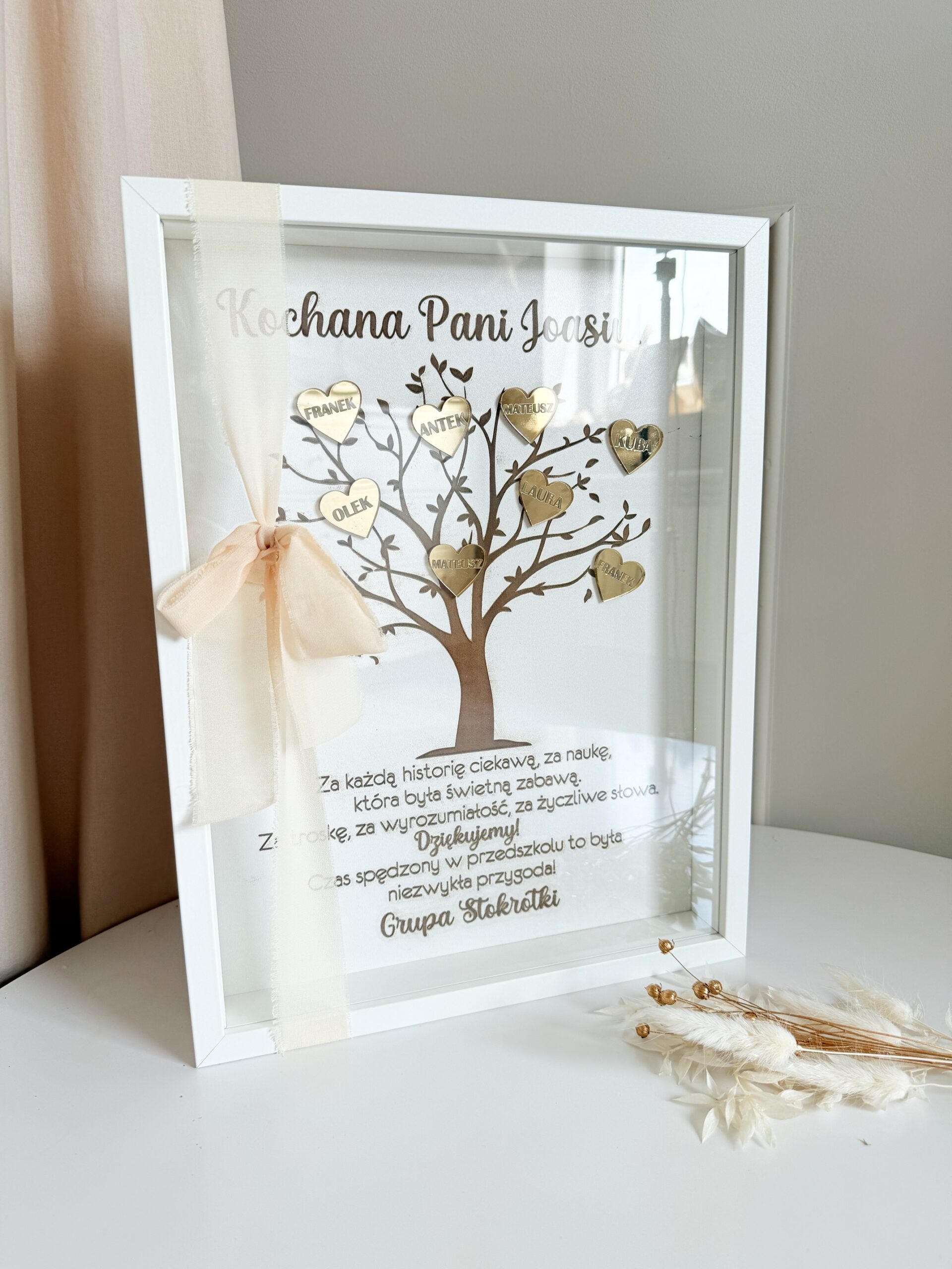 Ramka dla Nauczyciela "drzewko" Złote serduszka Duża