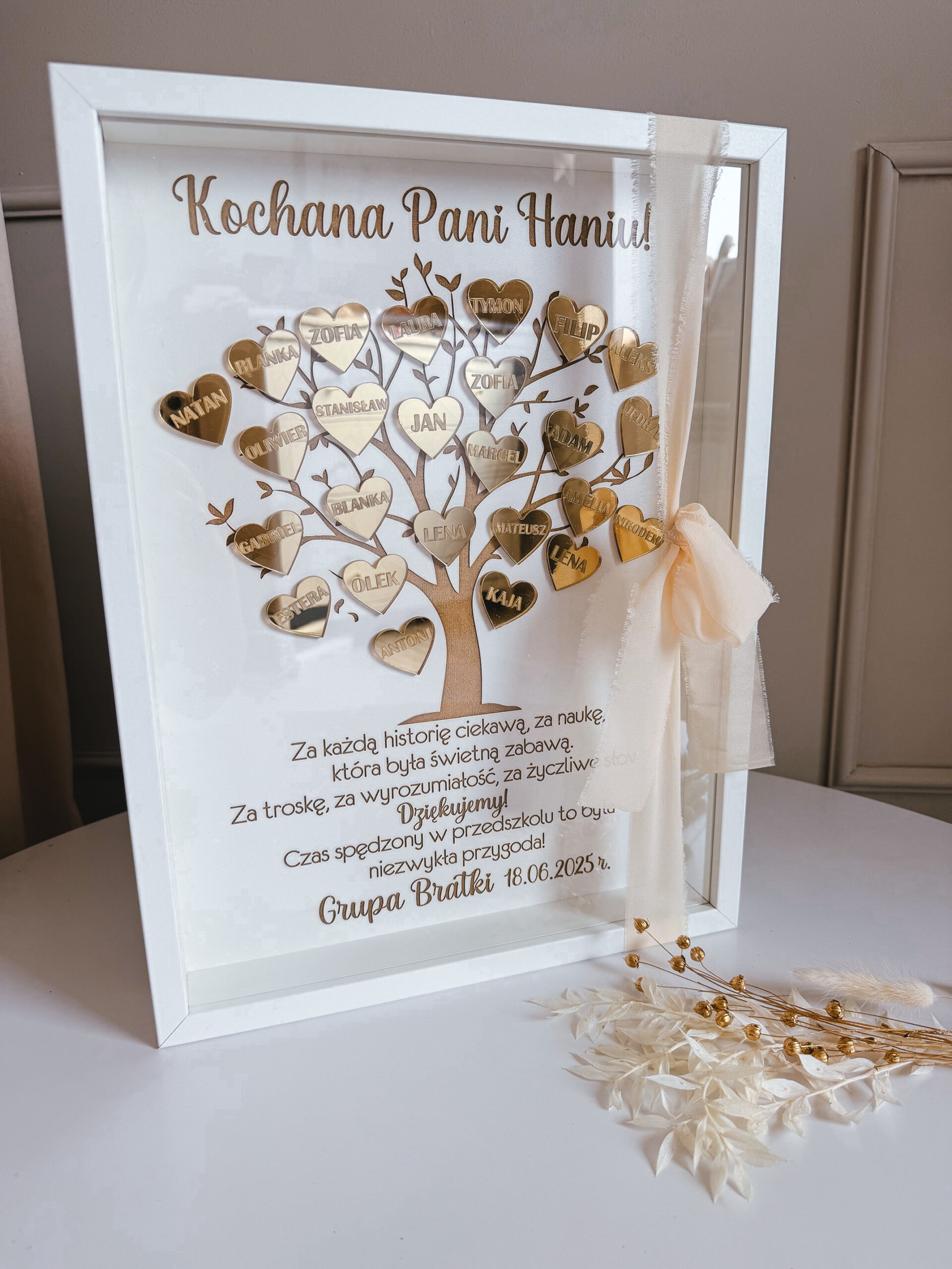 Ramka dla Nauczyciela "drzewko" Złote serduszka Duża - obrazek 2