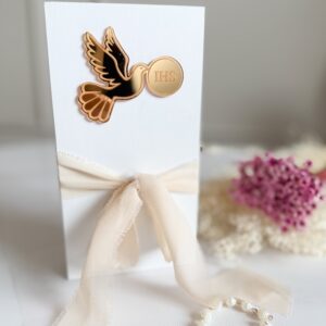 Pudełko prostokątne na Komunię Św. Wzór 13 (złoty gołąbek)